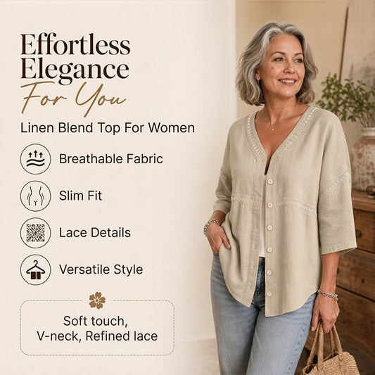 🏆Limited Time Special Price ￡13.99!!✨👚Women's V-Neck Lace Trim Button-Down Blouse– Elegant Everyday Top✨