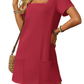 💃Last Day Special Price ￡11.99!!💐 💕Women's Casual Square Neck Pocket Short Sleeve Dress with Pockets