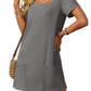 💃Last Day Special Price ￡11.99!!💐 💕Women's Casual Square Neck Pocket Short Sleeve Dress with Pockets