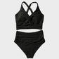 🌊Summer Cool Deal: £11.99!!🌊-👙Textured Knot-Front High-Waisted Bikini Set