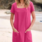 💃Last Day Special Price ￡11.99!!💐 💕Women's Casual Square Neck Pocket Short Sleeve Dress with Pockets