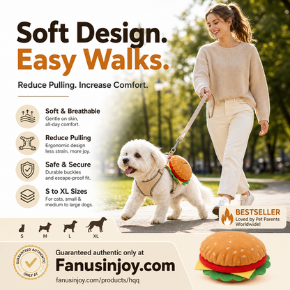🍔Limited-time 50% off⏰ Offer your furry friend a comfortable travel experience!🦮Cute Hamburger Pet Harness and Leash Set with Mini Backpack🍔🦮