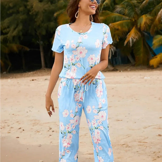 🔥Last Day Special Price £12.99!!🎁-🌸Women's Printed Top & Pants Sleepwear Set