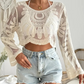 🌺 Women's Floral Embroidered Semi-Sheer Cover Up 🌊 | Cute Long Sleeve Round Neck | Perfect for Beach Vacations & Outdoor Fun! ☀️