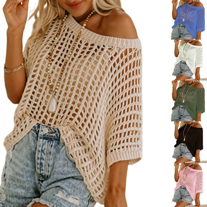 🎁2026 New Hot Sale✨️Casual 3/4 Sleeve Mesh Knit Top