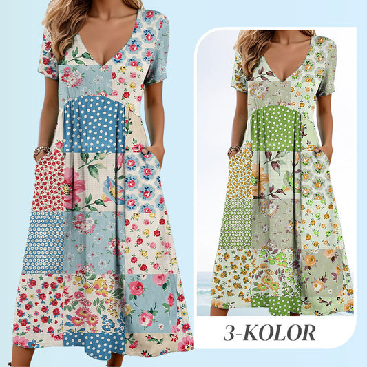 🌊SUMMER HOT SALE £15.99!!👙Women's V-neck dresses with short sleeves in patterned designs