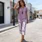 💥Last Day Special Price:£ 17.99👗Women's 2-Piece Set – Layered Asymmetrical Tunic Top & Printed Wide Leg Pants, Breathable Polyester✨