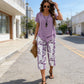 💥Last Day Special Price:£ 17.99👗Women's 2-Piece Set – Layered Asymmetrical Tunic Top & Printed Wide Leg Pants, Breathable Polyester✨