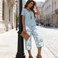 💥Last Day Special Price:£ 17.99👗Women's 2-Piece Set – Layered Asymmetrical Tunic Top & Printed Wide Leg Pants, Breathable Polyester✨