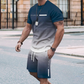 🏖️⏳SUMMER SALE: ONLY ￡15.99!!😎Men's Gradient Color T-Shirt & Shorts Set