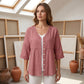 🏆Limited Time Special Price ￡13.99!!✨👚Women's V-Neck Lace Trim Button-Down Blouse– Elegant Everyday Top✨