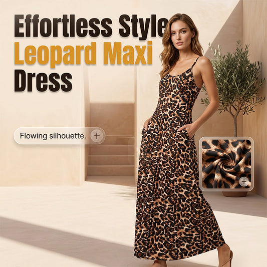 👗LAST DAY SALE ONLY ￡13.99!!🐆Women's Leopard Print Spaghetti Strap Maxi Dress