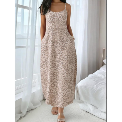 👗LAST DAY SALE ONLY ￡13.99!!🐆Women's Leopard Print Spaghetti Strap Maxi Dress