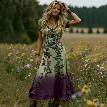🌺Final Hours Flash Sale ￡15.99!!⚡Women's Vintage V-Neck Floral Maxi Dress