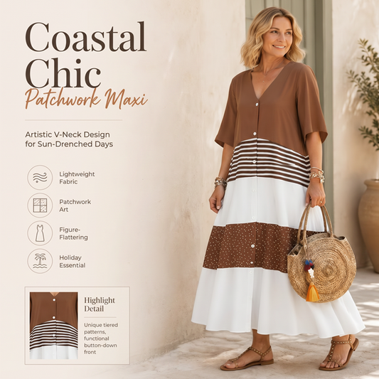 🏖️Summer Hot Sale - Up to 70% OFF⚡50K+ SOLD!🎁Women's Summer V-Neck Button-Up Maxi Dress