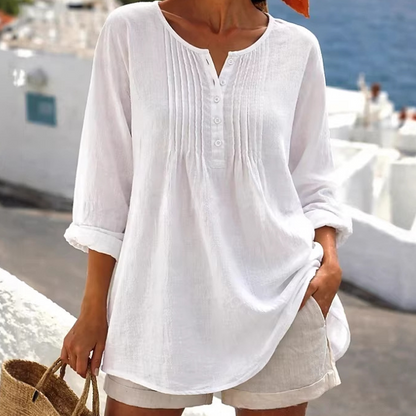 🏆Limited Time Special Price ￡12.99!!✨Women's Long Sleeve Pleated Henley Neck Blouse