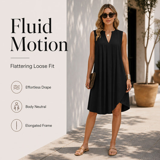 🍃✨ LIMITED TIME 50% OFF! 🌿Pleated V-Neck Dress – Lightweight fabric & effortless elegance