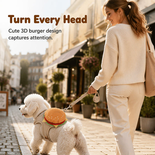🍔Limited-time 50% off⏰ Offer your furry friend a comfortable travel experience!🦮Cute Hamburger Pet Harness and Leash Set with Mini Backpack🍔🦮