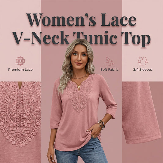 ☀️New Arrival 50% OFF💥👚Top Pick - Lace-Trim V-Neck Blouse – Breathable Fabric & Flattering Drape for Work or Weekend 🌿