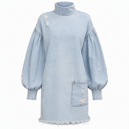 👖LAST DAY 60% OFF👗Women's Oversized Denim Mock Neck Mini Dress